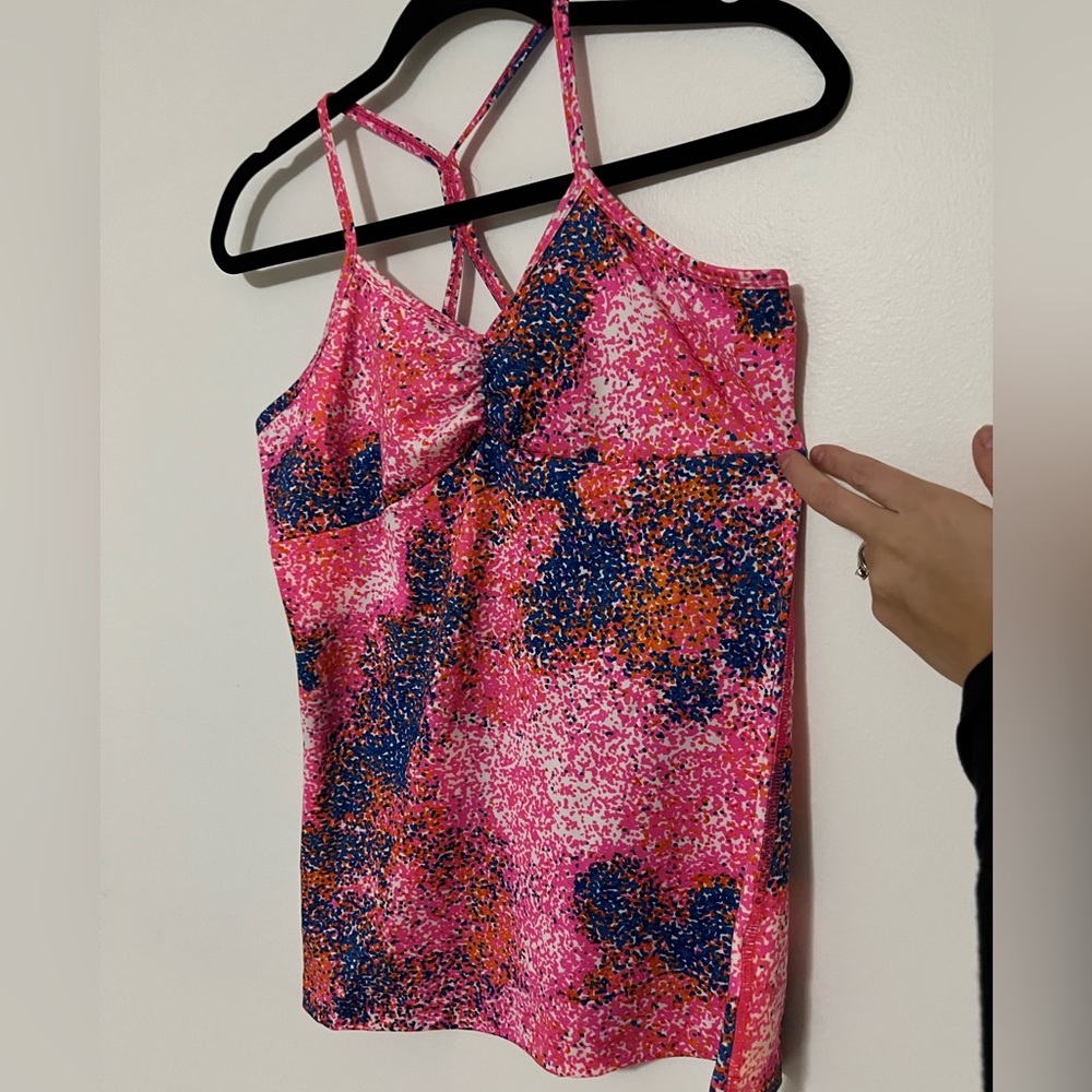 pink blue and orange reebok print tank top